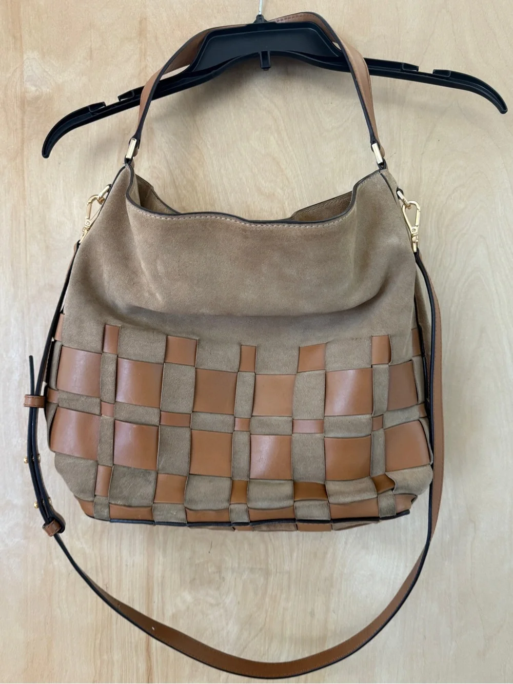 Michael Kors Vivian Large Woven Suede Hobo Bag - Shell / Acorn - NWT